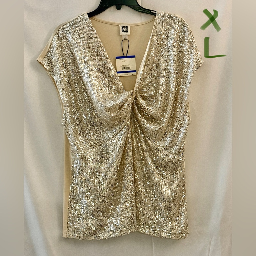 Anne Klein Gold Sequin Draped Blouse